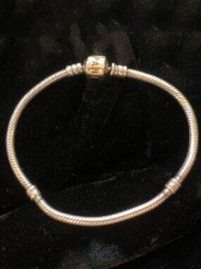 Pandora Moments 7.5" Two-Tone Snake Bracelet 925 Silver & 14k Gold Barrel Clasp